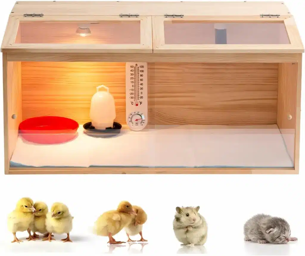 Large Wooden Brooder Box for Chicks with Bulb Set and Thermometer
